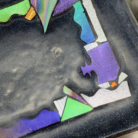 Hand Made Dichroic Art Glass Fused Iridescent Finish Curved Footed Bowl Dish VTG - Picture 12 of 16